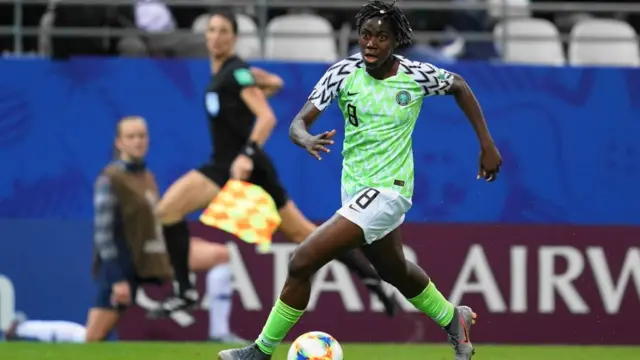 La Nigériane Asisat Oshoala, lors du match entre la Norvège et le Nigeria, au stade Auguste Delaune, le 8 juin 2019 à Reims