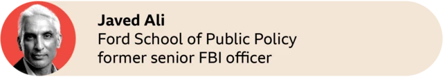 A red circle with a picture of Javed Ali, Ford School of Public Policy / former senior FBI officer