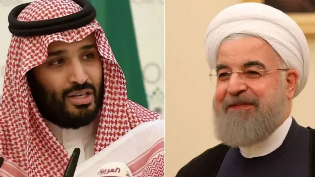 ولي العهد السعودي الأمير محمد بن سلمان (يسار) والرئيس الإيراني حسن روحاني