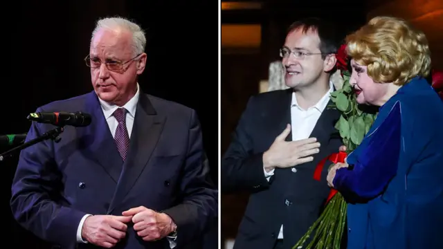 Вечер, посвященный 120-летию МХАТ им. М.Горького. Председатель СК РФ Александр Бастрыкин читает стихи. Министр культуры Владимир Мединский дарит цветы Татьяне Дорониной