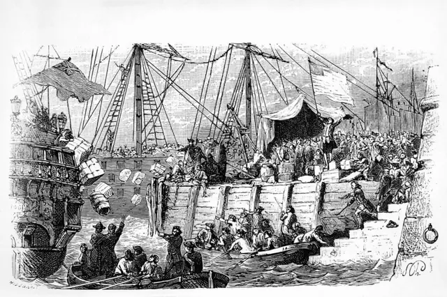 Boston Tea Party, 1773. (Photo by: Universal History Archive/Universal Images Group via Getty Images)

