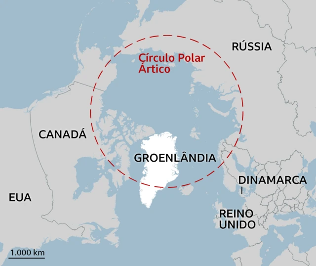 Mapa mostrando localização da Groenlândia 