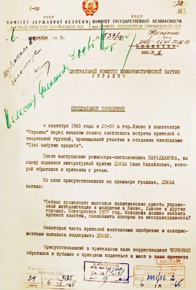 Спецповідомлення КДБ УРСР про прем'єру "Тіней забутих предків"