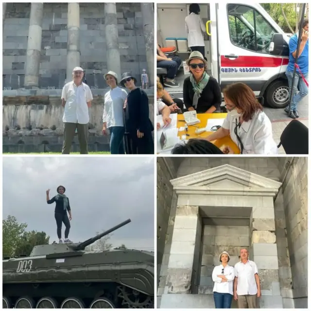 تصاویر شبنم فرشادجو، بازیگر سینما از خودش به همراه پدرش و بهناز جعفری بازیگر دیگر از واکسیناسیون در ارمنستان