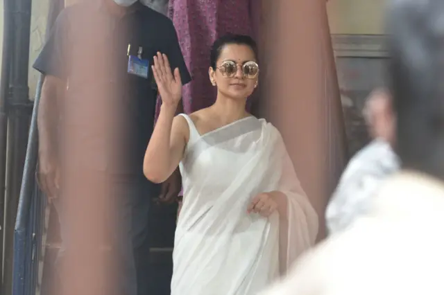 Actor Kangana Ranaut arrives at Bandra police station to record her statement in a sedition case filed against her, on January 8, 2021 in Mumbai, India
