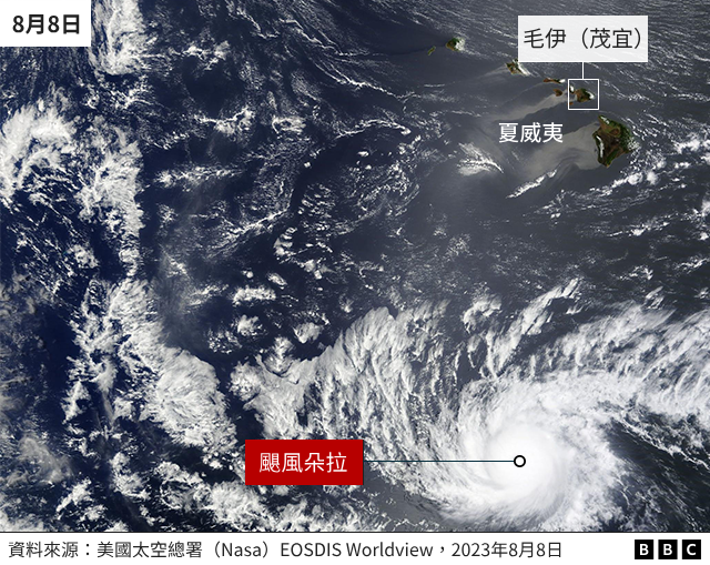 卫星地图：飓风朵拉（8/8/2023）