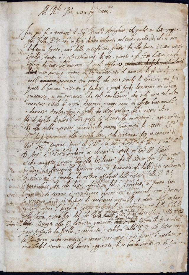 Carta de Galileo Galilei (1564-1642) a Benedetto Castelli, del 21 de diciembre de 1613.
