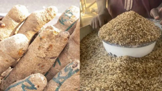 Yam and rice on display for market