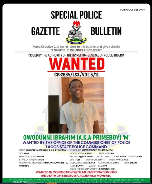 Foto of Primeboy wey dem declare wanted