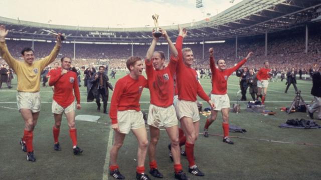 Jugadores de Inglaterra en Wembley en 1966.