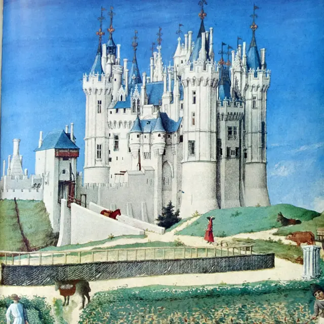 Iluminación titulada 'Château de Saumur' pintada por los hermanos Limbourg para Très Riches Heures