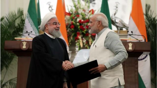 Iran's President Hassan Rouhani with Indian Prime Minister Narendra Modi