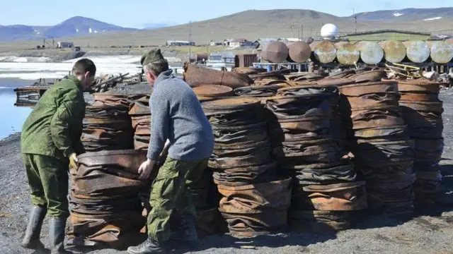 Rubbish being collected on Wrangel Island