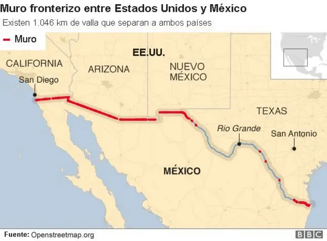 Muro en la frontera de México