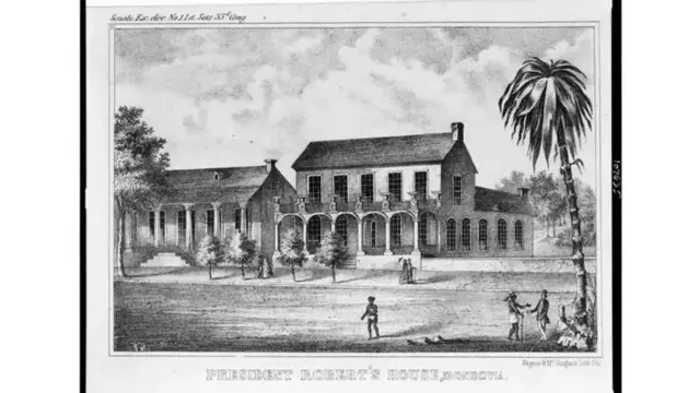 Una ilustración de la casa de Joseph Jenkins Roberts.