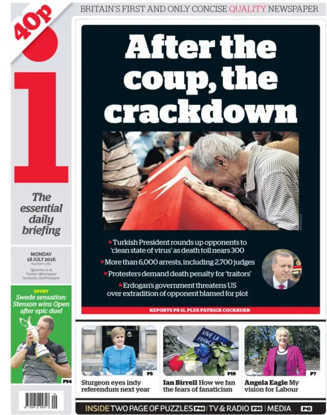 i gazetesi 18 Temmuz birinci sayfası