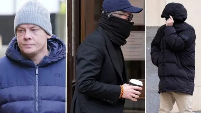 （左から）マイケル・ジョーンズ被告、ボラ・グコック被告、フレッド・ドウ被告