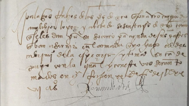 Fragmento de un manuscrito de Hernán Cortés