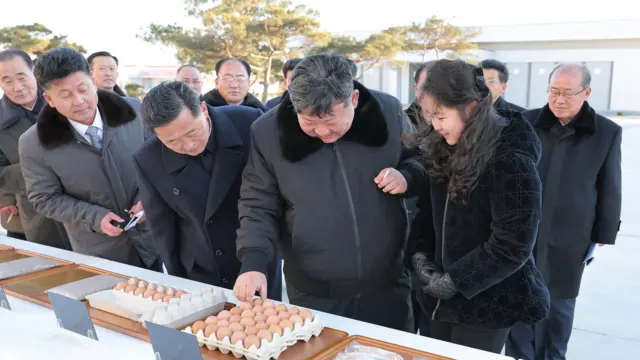 Kim Jong Un and Kim Ju Ae visiting the Kwangchon Chicken Farm near Pyongyang, January 2024 