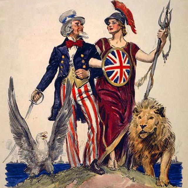 Detalle del afiche "Side by side - Britannia! Britain's Day Dec. 7th 1918", con dibujos de James Montgomery Flagg. Creado en 1918 por la American Lithographic Co. N.Y.