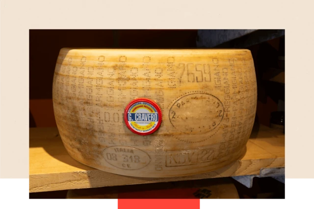 A wheel of Parmigiano Reggiano