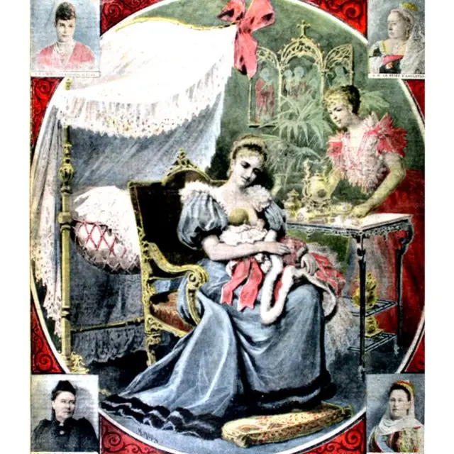 La Tsarina que aquí aparece en Rusia en 1895, dándole leche a la gran duquesa Olga.
