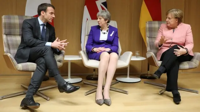 Emmanuel Macron, Theresa May y Angela Merkel