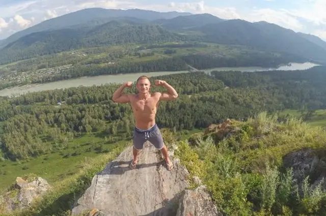 Konstantin Protsky posing in the Altai Mountains