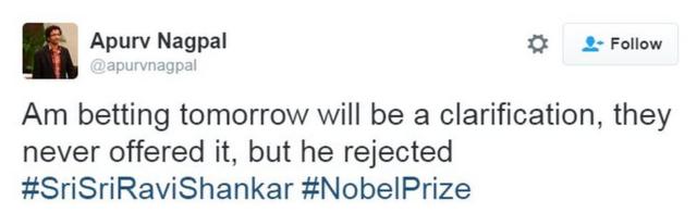 Would never accept Nobel Peace Prize: Sri Sri Ravi Shankar  Would never  accept Nobel Peace Prize: Sri Sri Ravi Shankar