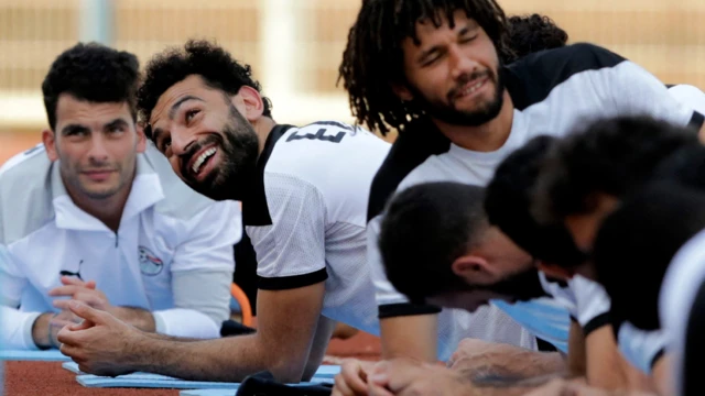 Des footballeurs égyptiens lors d'une séance d'entraînement à Yaoundé, au Cameroun, le vendredi 28 janvier 2022.