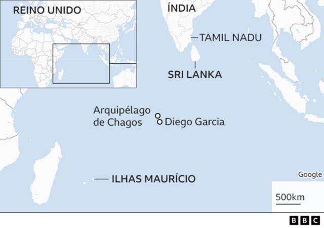 Mapa mostrando localização de Diego Garcia