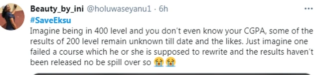 Sceenshot from twitter of student complain