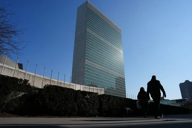 Le siège des l'ONU à New York le samedi 28 février 2026