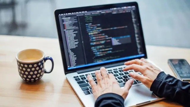 ল্যাপটপে কাজ করছেন এক মহিলা