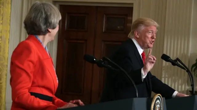 ترامب وماي في مؤتمر صحفي بعد مباحثات البيت الأبيض