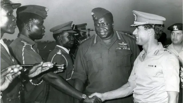 Kanali Gaddafi (kulia) alituma vikosi vyake Uganda kumsaidia Idi Amin lakini havikufua dafu.