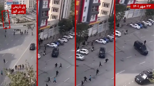 تلاش دو خودروی زرهی فاتق برای زیرگرفتن معترضان در اردبیل - ۲۳ مهر ۱۴۰۱