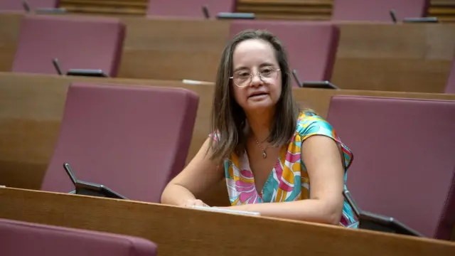 Mar Galcerán, after collecting her certificate as a parliamentarian of Les Corts de Valencia, in September 2023 in Valencia, Spain