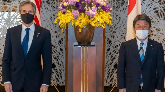 美國國務卿布林肯訪問日本，與日本外務大臣茂木敏充會面。