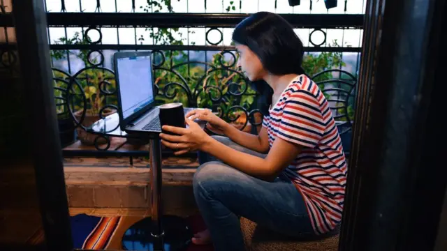 woman working from home on laptop