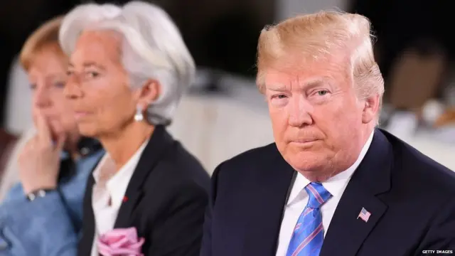 (from left) German Chancellor Angela Merkel, IMF chief Christine Lagarde and US President Donald Trump