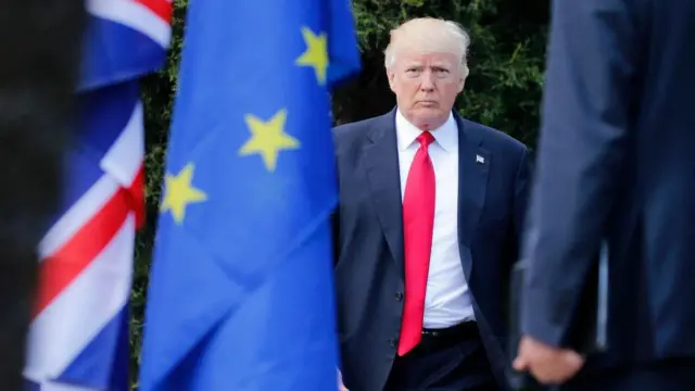 Donald Trump, yanında AB bayrağı var