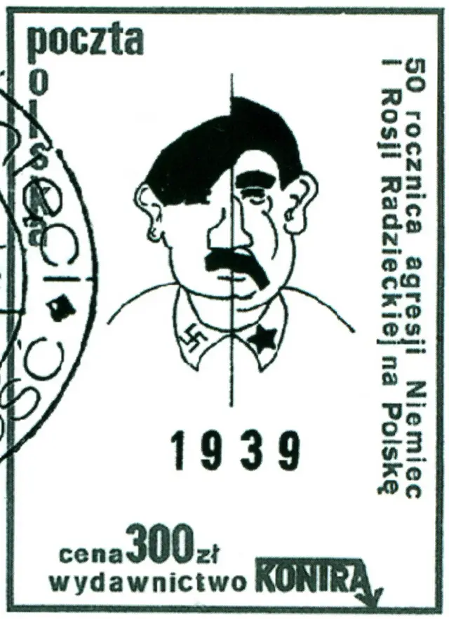 Польська марка, на якій Гітлер і Сталін з'єднані в одну особу.