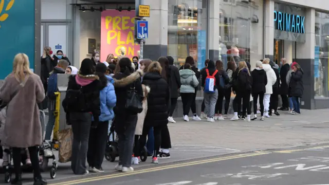 A queue of shoppers outside Primark in Brighton