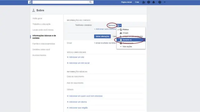 Capturano betanotelano betanoconfigurações do Facebook