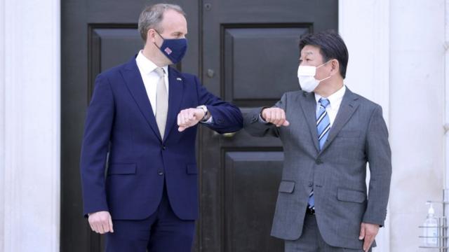 Dominic Raab held face-to-face talks on Monday with Japan's minister of foreign affairs Toshimitsu Motegi,