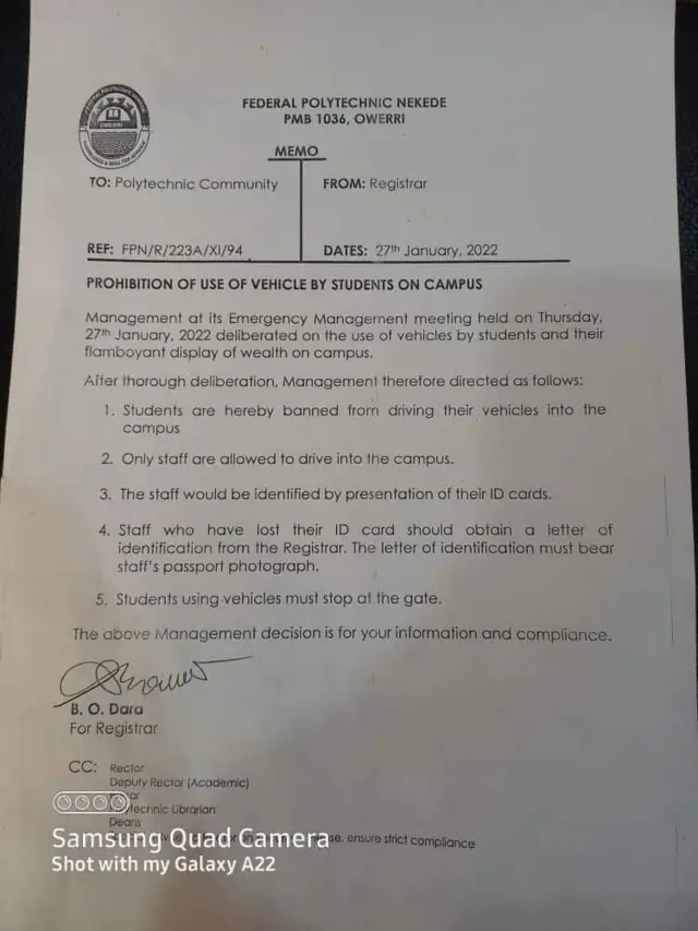 Screenshot of di memo wey tok about di ban