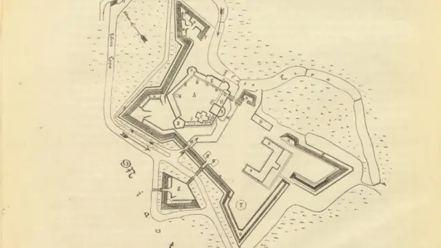 План замку з мурами та бастіонами 1755р.