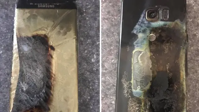 जली हुई बैटरियों वाला सैमसंग का हैंडसेट.