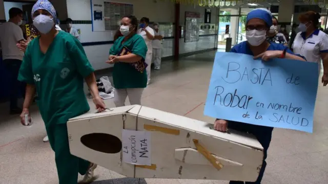 Protesta de personal médico contra la gestión de la pandemia en Paraguay.